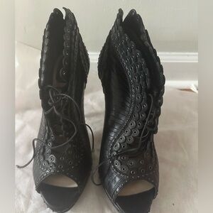 Christian Dior Black Lace-Up Ankle Booties with Studded Details, size 9/ eu40